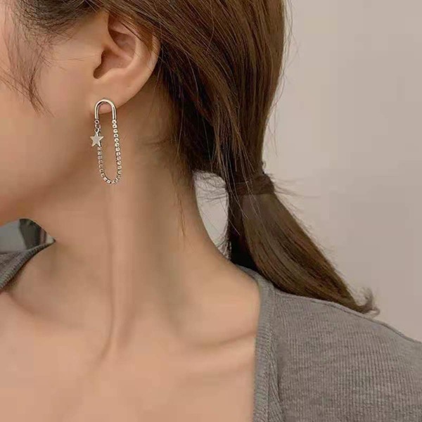 

Zircon & Star Decor Drop Earrings, Silver