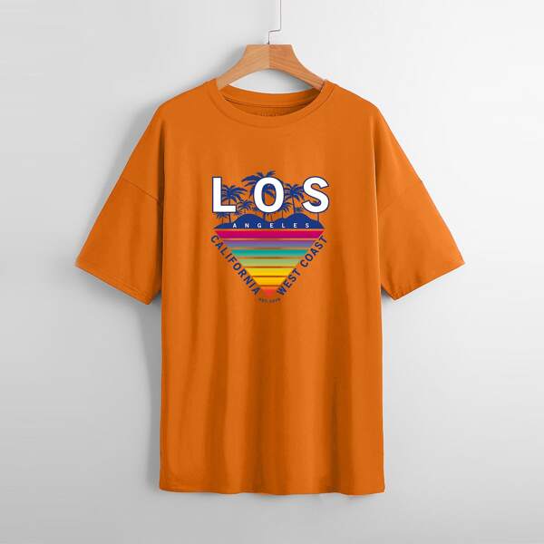 

Letter And Tropical Print Tee, Orange