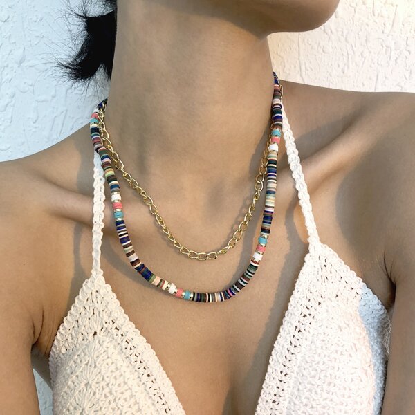 

Beaded Layered Necklace, Multicolor