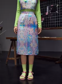 PHOZOHO Váy Chia Dây kéo Hoa Cà vạt nhuộm Thanh lịch - Nhiều màu - Xem 1