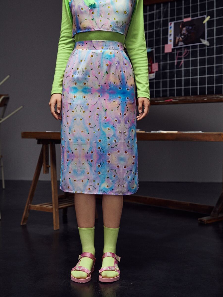 PHOZOHO Váy Chia Dây kéo Hoa Cà vạt nhuộm Thanh lịch - Nhiều màu - Xem 1