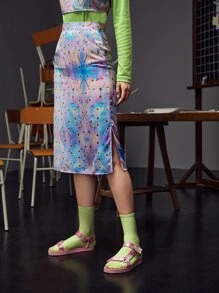 PHOZOHO Váy Chia Dây kéo Hoa Cà vạt nhuộm Thanh lịch - Nhiều màu - Xem 6