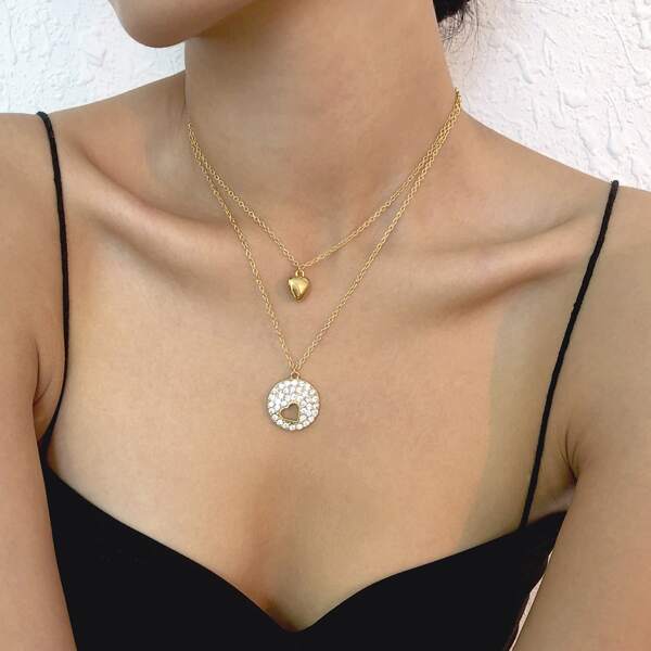 

Rhinestone Charm Layered Necklace, Gold