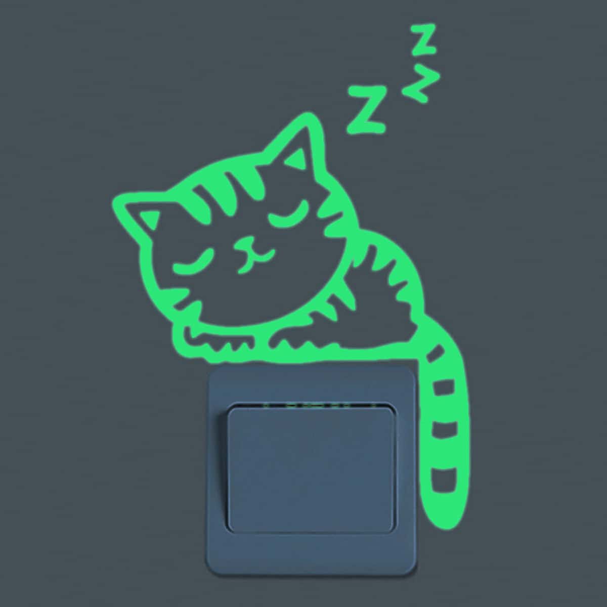 

1pc Cat Print Light Switch Sticker, Green