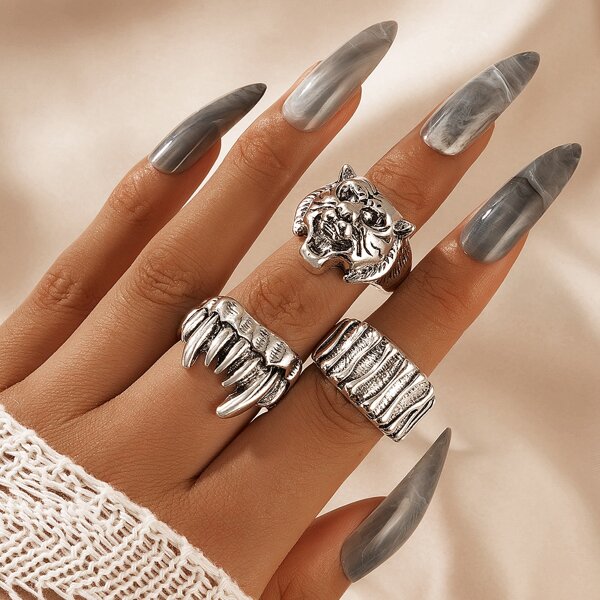 

3pcs Animal Decor Ring, Silver