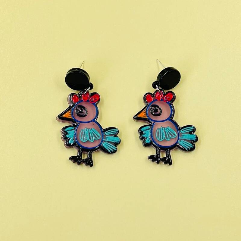 

Chicken Charm Earrings, Multicolor