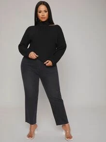 Mulvari Plus Asymmetrical Neck Cut Out Drop Shoulder Jumper - Black - View 3