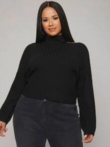 Mulvari Plus Asymmetrical Neck Cut Out Drop Shoulder Jumper - Black - View 4