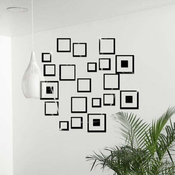 

24pcs Square Mirror Surface Wall Sticker, Black
