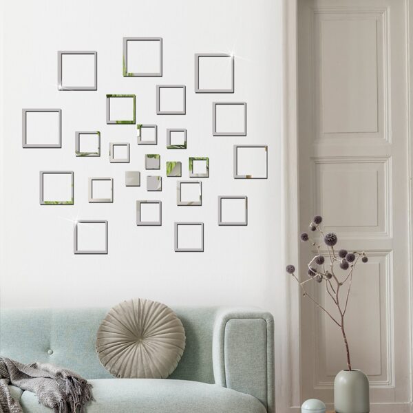 

24pcs Square Mirror Surface Wall Sticker, Silver