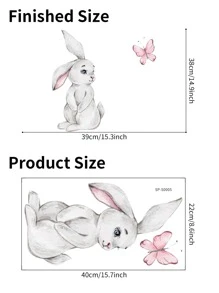 ملصق حائط بطباعة أرنب رسوم كارتون - متعدد الألوان - مشاهدة 2