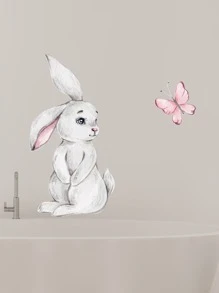 ملصق حائط بطباعة أرنب رسوم كارتون - متعدد الألوان - مشاهدة 3