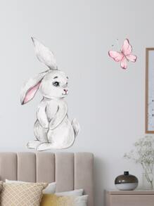 ملصق حائط بطباعة أرنب رسوم كارتون - متعدد الألوان - مشاهدة 4