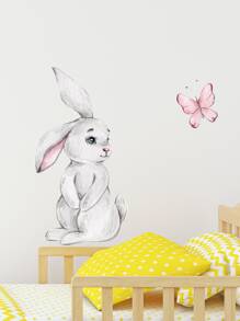 ملصق حائط بطباعة أرنب رسوم كارتون - متعدد الألوان - مشاهدة 6