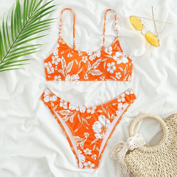 

Floral Random Print Bikini Swimsuit, Multicolor