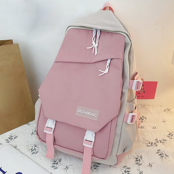 

Girls Two Tone Large Capacity School Bag, Pink