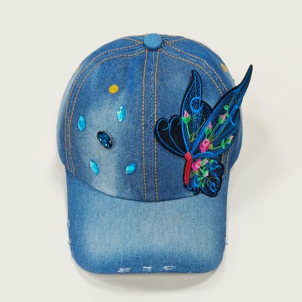 

Embroidered Butterfly Decor Baseball Cap, Blue