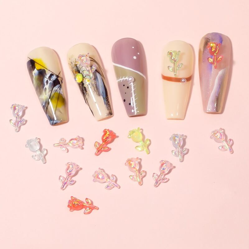 

10pcs Flower Shaped Nail Art Decoration, Multicolor