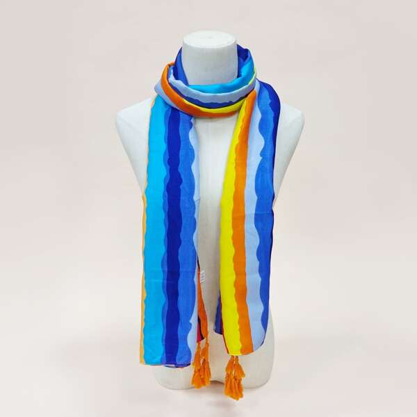 

Tassel Decor Color Block Scarf, Multicolor