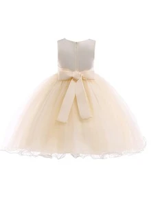 Girls Appliques Zip Back Party Dress - Champagne - View 2
