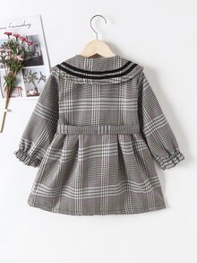Girls Statement Collar Plaid Flounce Sleeve Belted Coat