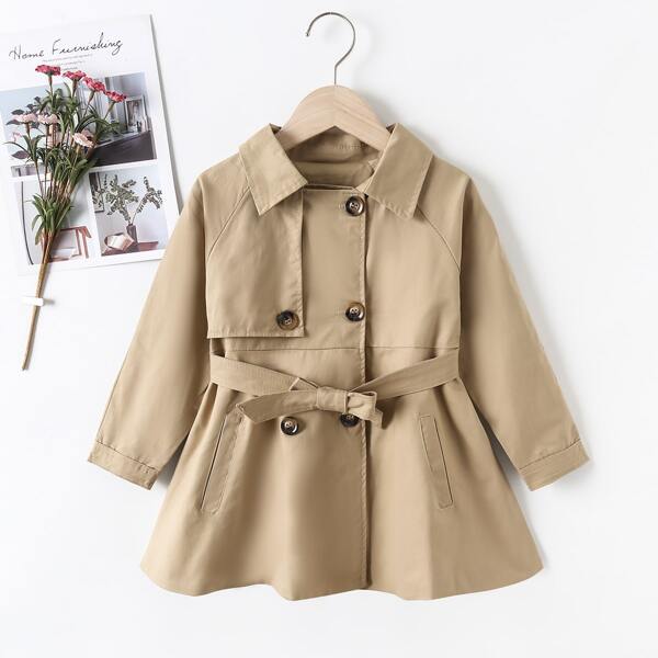 

Girls Double Breasted Raglan Sleeve Belted Trench Coat, Khaki