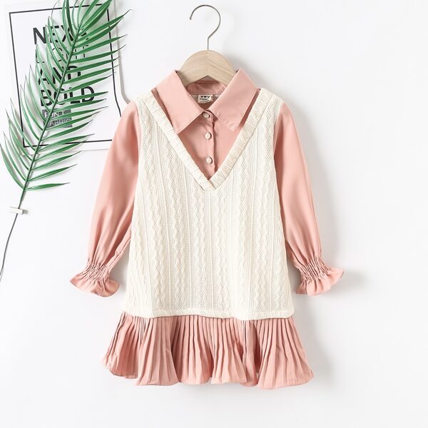 

Girls Colorblock Pleated Hem Sweater Dress, Multicolor