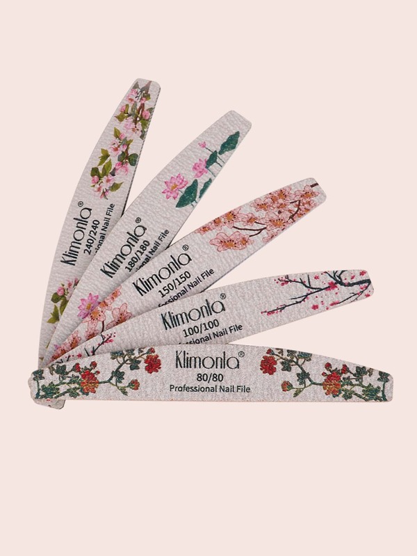 klimonla 5pcs Lot New Nail File Flower Printed Nail Buffer Colorful Lime Angle 80/100/150/180/240 Professional Manicure Tools