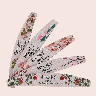 klimonla 5件套新款指甲锉，花朵印花，彩色青柠角，80/100/150/180/240度，专业美甲工具