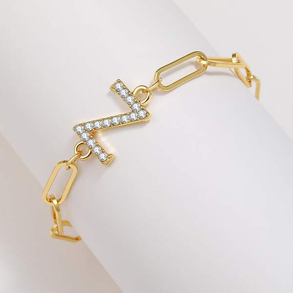 

Rhinestone Letter Decor Bracelet, Gold