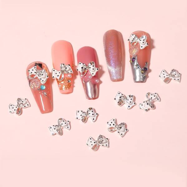 

10pcs Bowknot Shaped Nail Art Decoration, Silver