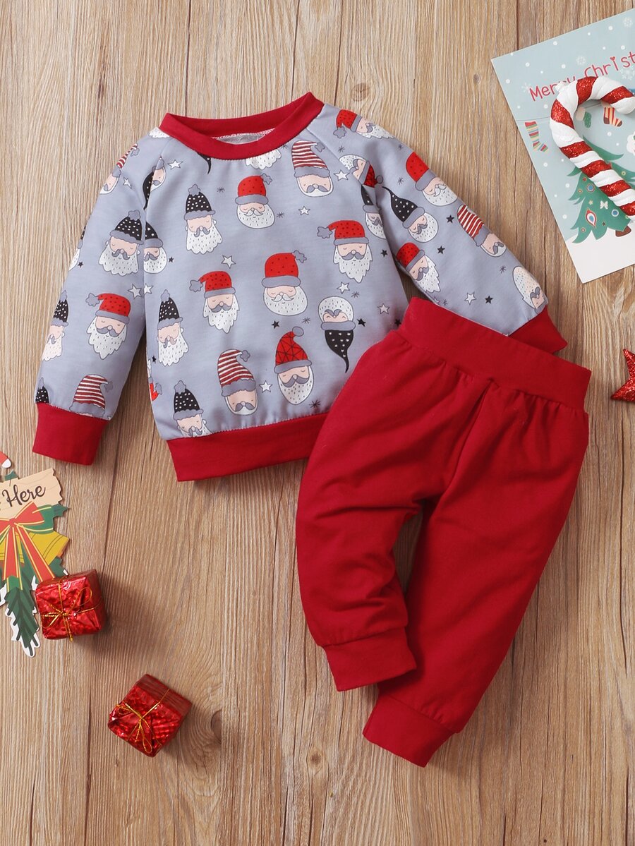 Baby Christmas Santa Claus Print Pullover & Joggers - Multicolor - View 1
