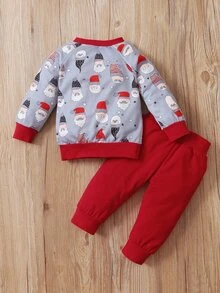 Baby Christmas Santa Claus Print Pullover & Joggers - Multicolor - View 2