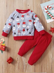 Baby Christmas Santa Claus Print Pullover & Joggers - Multicolor - View 3