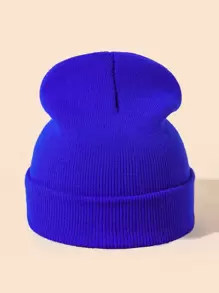 Solid Knitted Hat Casual - Royal Blue - View 1