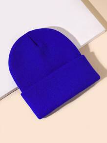Solid Knitted Hat Casual - Royal Blue - View 2