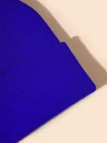 Solid Knitted Hat Casual - Royal Blue - View 3