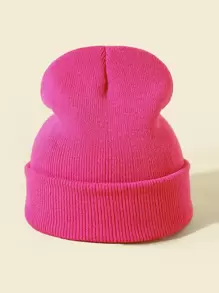 Solid Knitted Hat Casual - Hot Pink - View 1