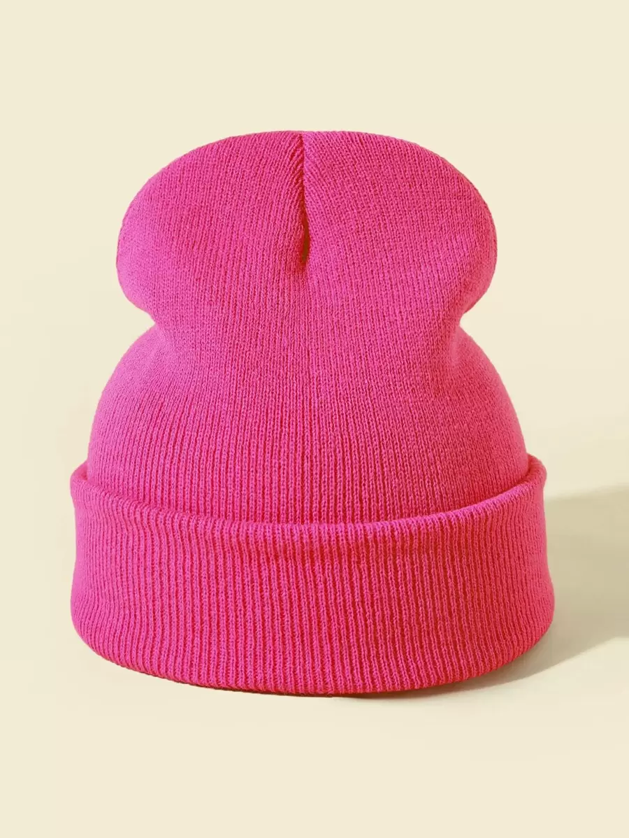 Solid Knitted Hat Casual - Hot Pink - View 1
