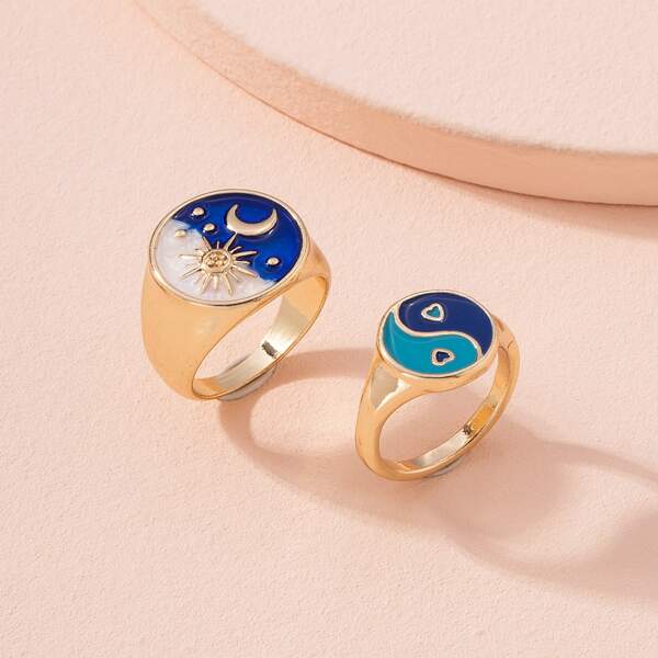 

2pcs Yin & Yang Ring, Gold