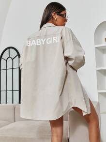 SHEIN Unity 字母圖案落肩袖襯衫 - 淺灰色 - 查看 1