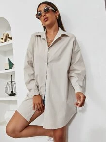 SHEIN Unity 字母圖案落肩袖襯衫 - 淺灰色 - 查看 3