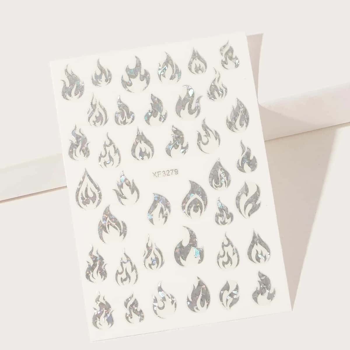 1sheet Fire Pattern Nail Art Sticker, Silver