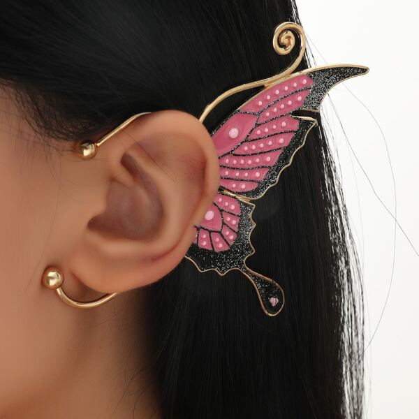 

1pc Butterfly Decor Ear Cuff, Pink