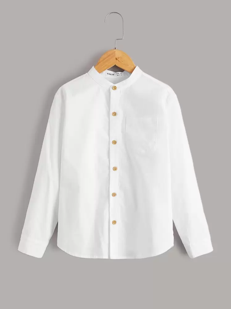 SHEIN ボーイズポケット付きジップアップシャツ - ホワイト - 見る 1