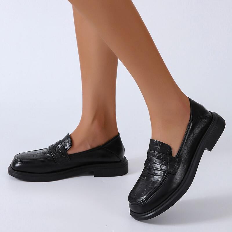 

Croc Embossed Loafers, Black