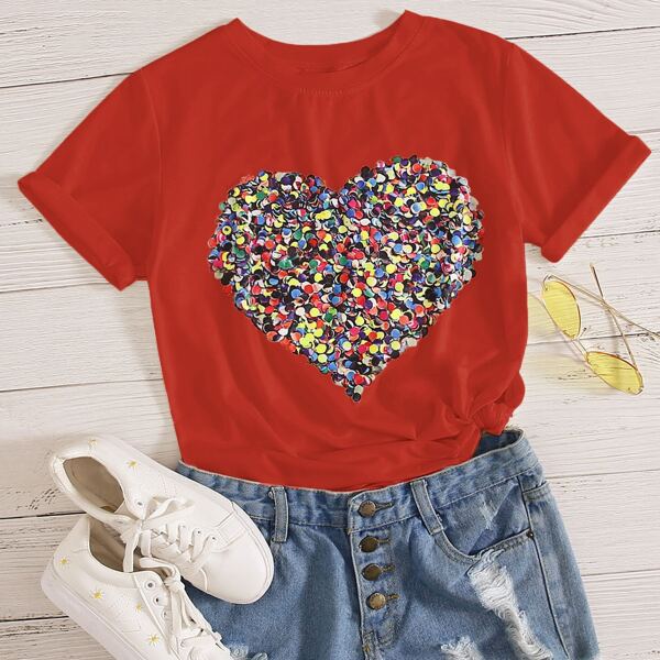 

Heart Print Tee, Burnt orange