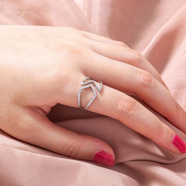 

Zircon Geo Decor Cuff Ring, Silver