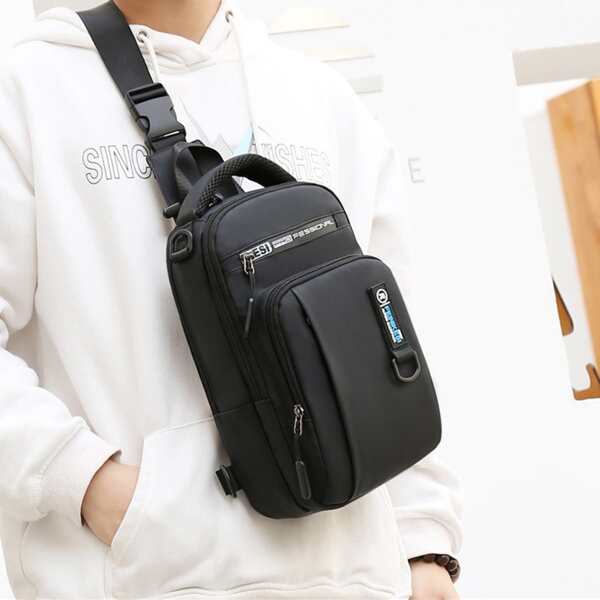 

Men Letter Graphic Sling Bag, Black