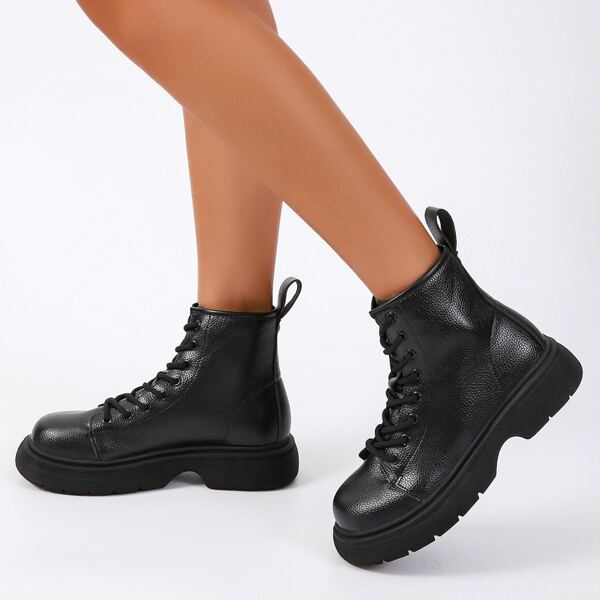 

Minimalist Lace-up Front Combat Boots, Black